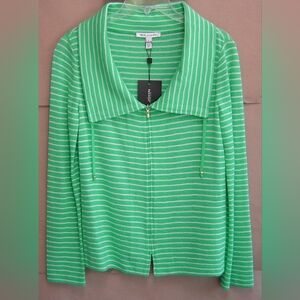 $995 St. John Green White Stripe Jacket Zip Front